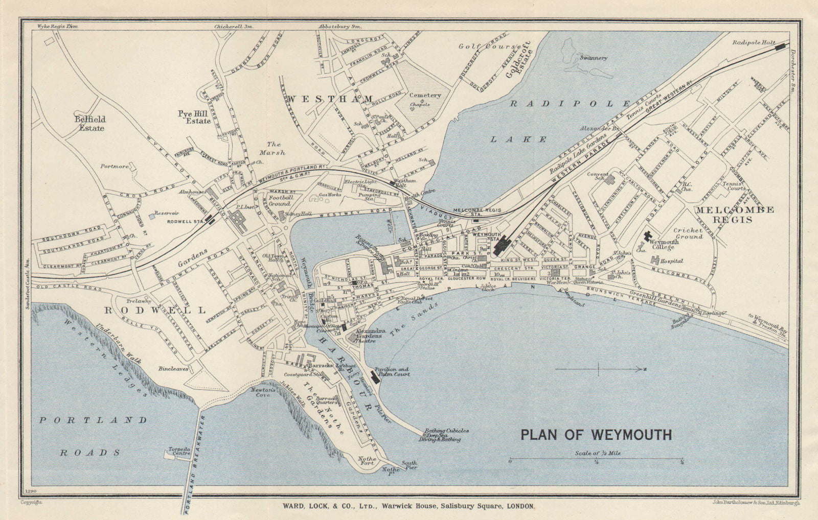 WEYMOUTH vintage tourist town city resort plan. Dorset. WARD LOCK 1939 old map